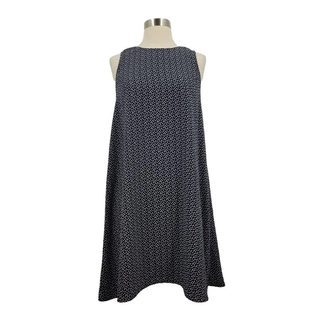Halogen A-line Dress In‎ Navy Ivory Dots Women's S NWT